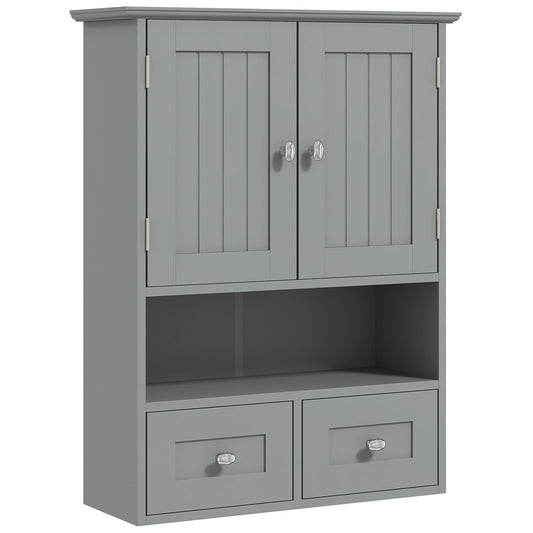 kleankin Grey Over Toilet Cabinet: Bathroom Wall Storage with Medicine Cabinet, Shelf & Drawers for Hallways & Living Rooms | Dipra Home