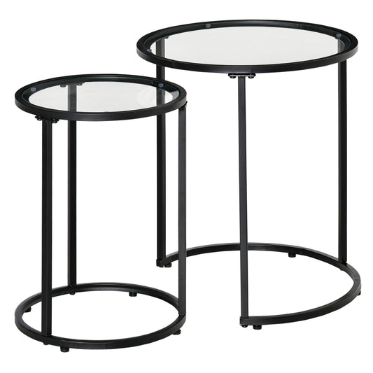 HOMCOM Elegant Nesting Tables: Stylish Round Side Tables with Tempered Glass Top, Metal Base for Living Room, Bedroom, Matte Black | Dipra Home