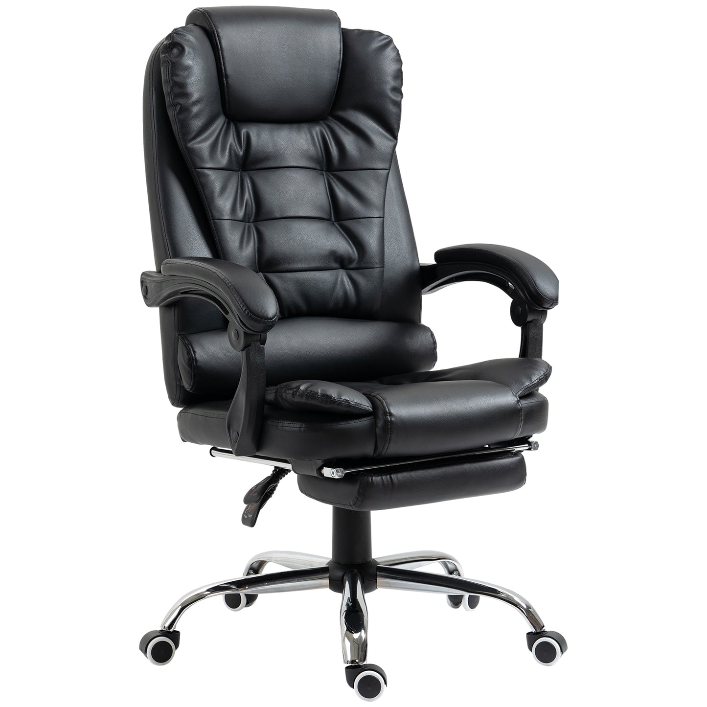 HOMCOM PU Leather High Back Executive Office Chair Swivel Recliner with Retractable Footrest Padded Armrests Black | Dipra Home