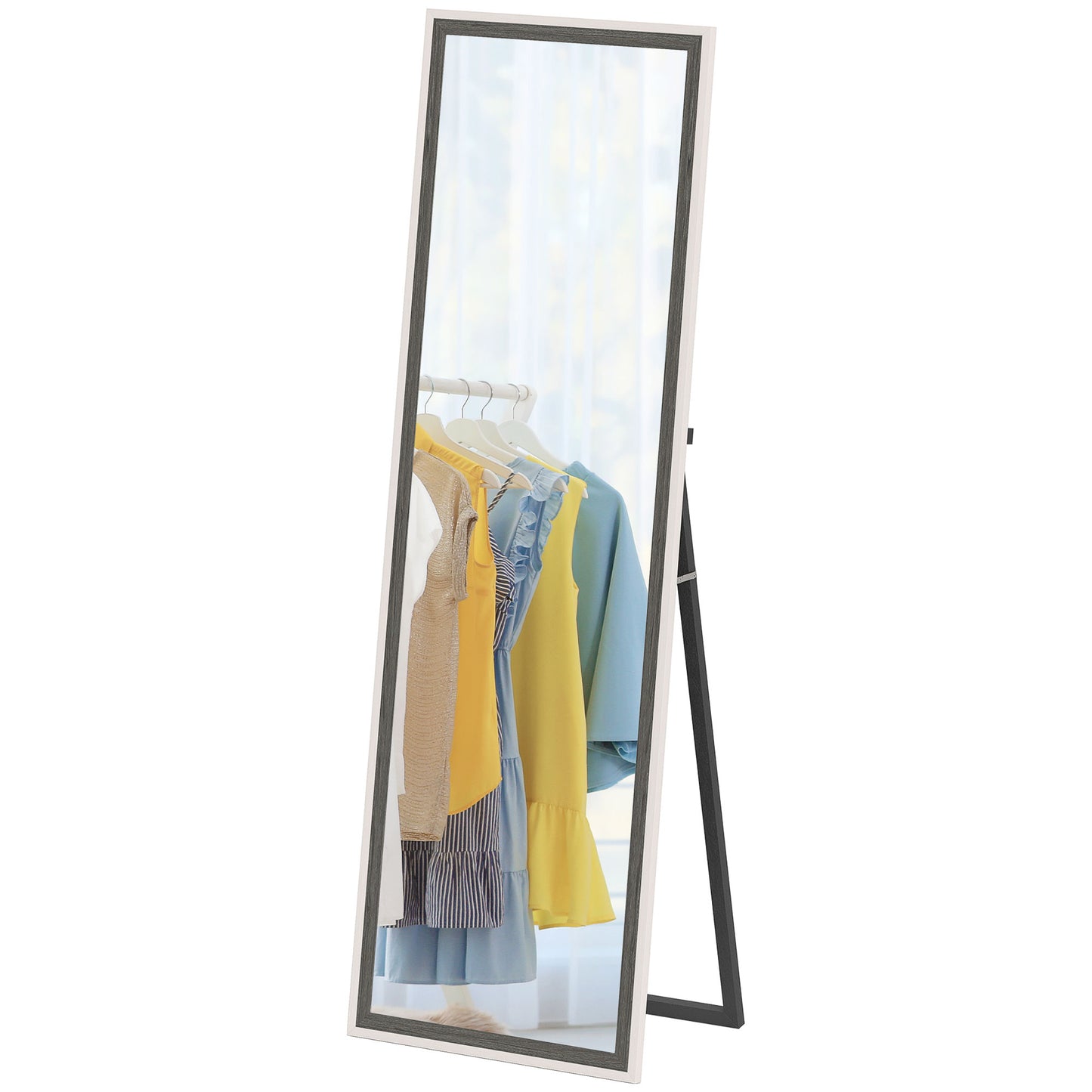 HOMCOM Floor Standing Mirror, Full Length Mirror, Free Standing, Leaning or Wall Mirror with Frame for Bedroom, Grey Wood Grain | Dipra Home