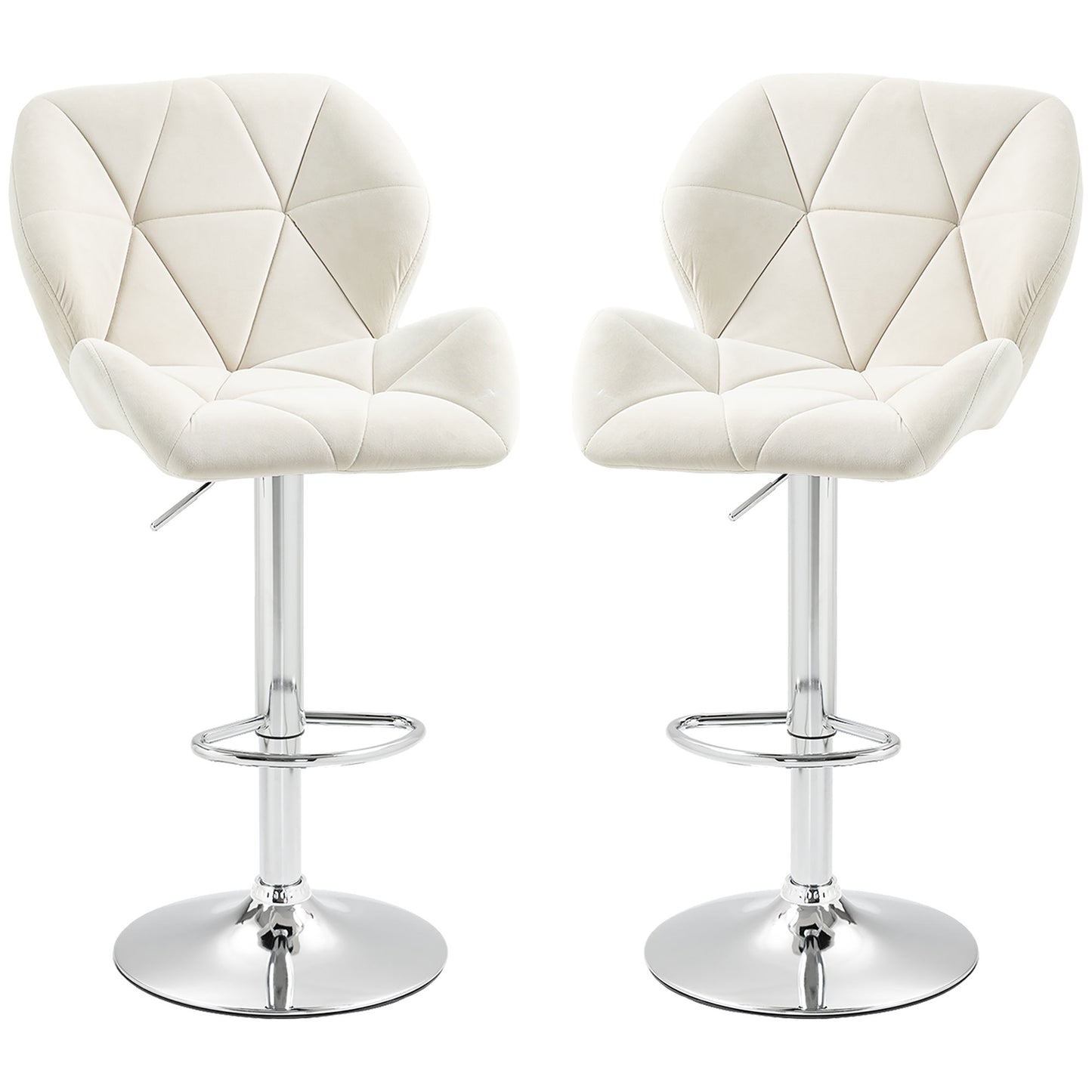 HOMCOM Bar Stool Set of 2 Fabric Adjustable Height Armless Upholstered Counter Chairs with Swivel Seat, Cream White | Dipra Home