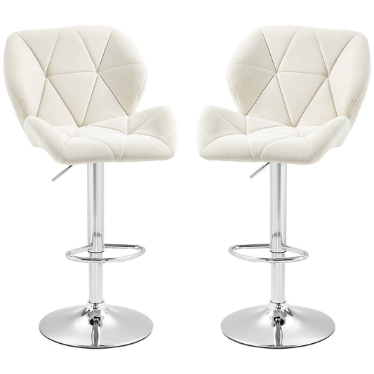 HOMCOM Bar Stool Set of 2 Fabric Adjustable Height Armless Upholstered Counter Chairs with Swivel Seat, Cream White | Dipra Home