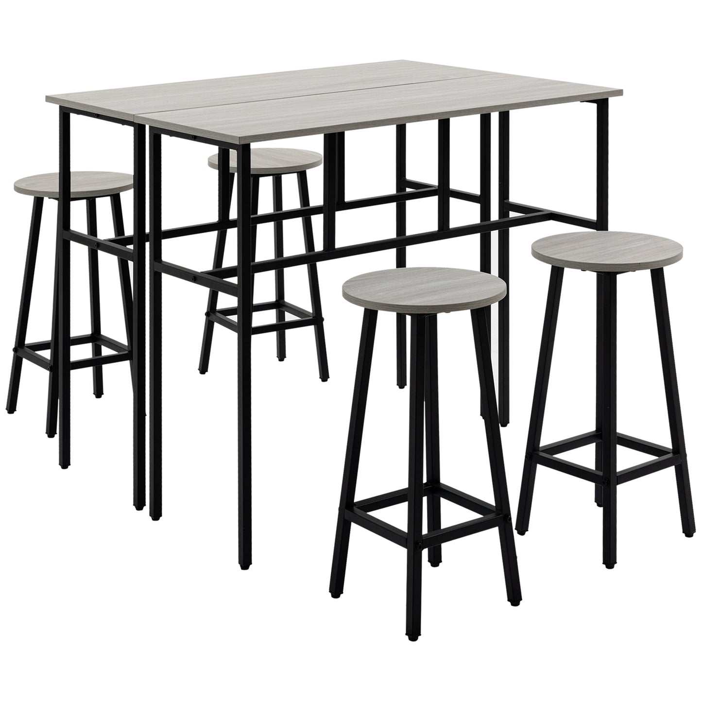 HOMCOM Counter-Height Dining: 6-Piece Set with Breakfast Tables, Chairs for Kitchen, Living Room in Grey Finish | Dipra Home