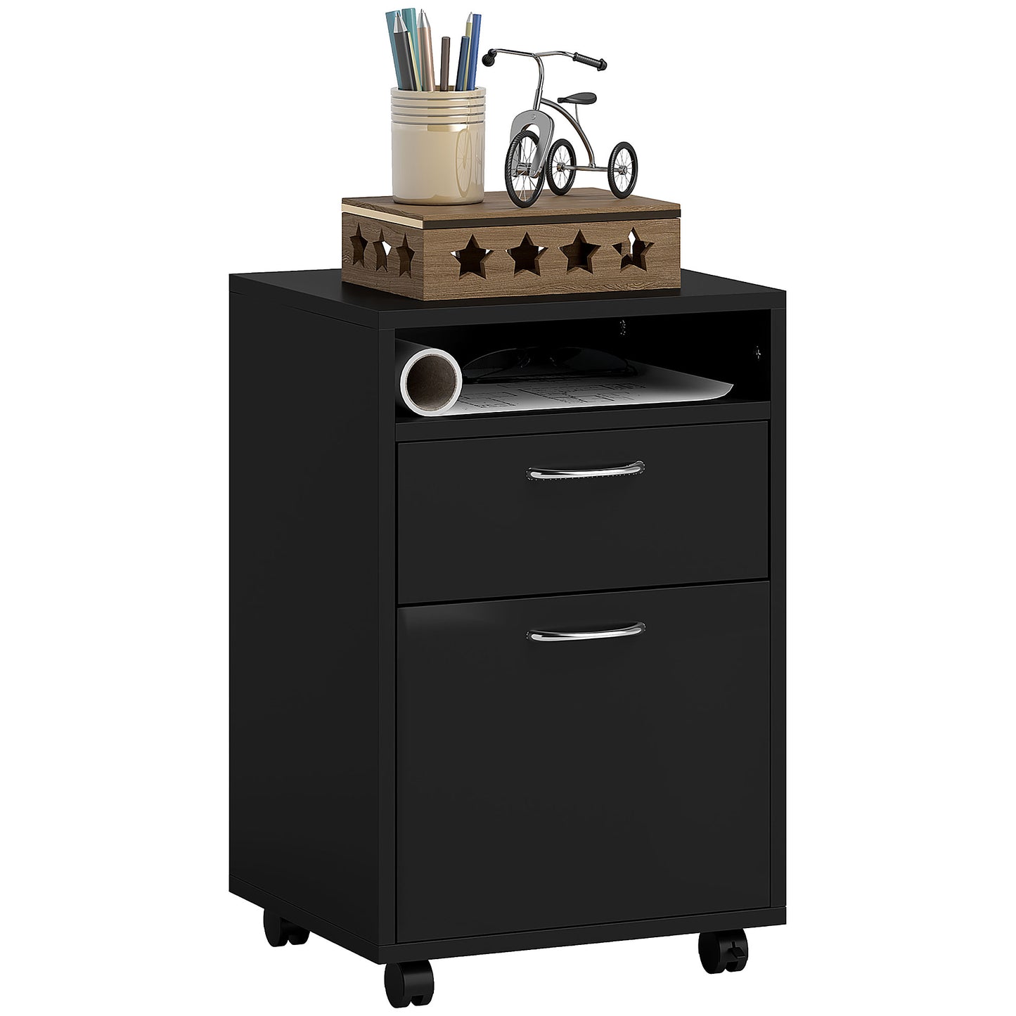 HOMCOM Mobile Filing Cabinet: 24" Vertical Cabinet with Drawer for Office Organization, Black | Dipra Home