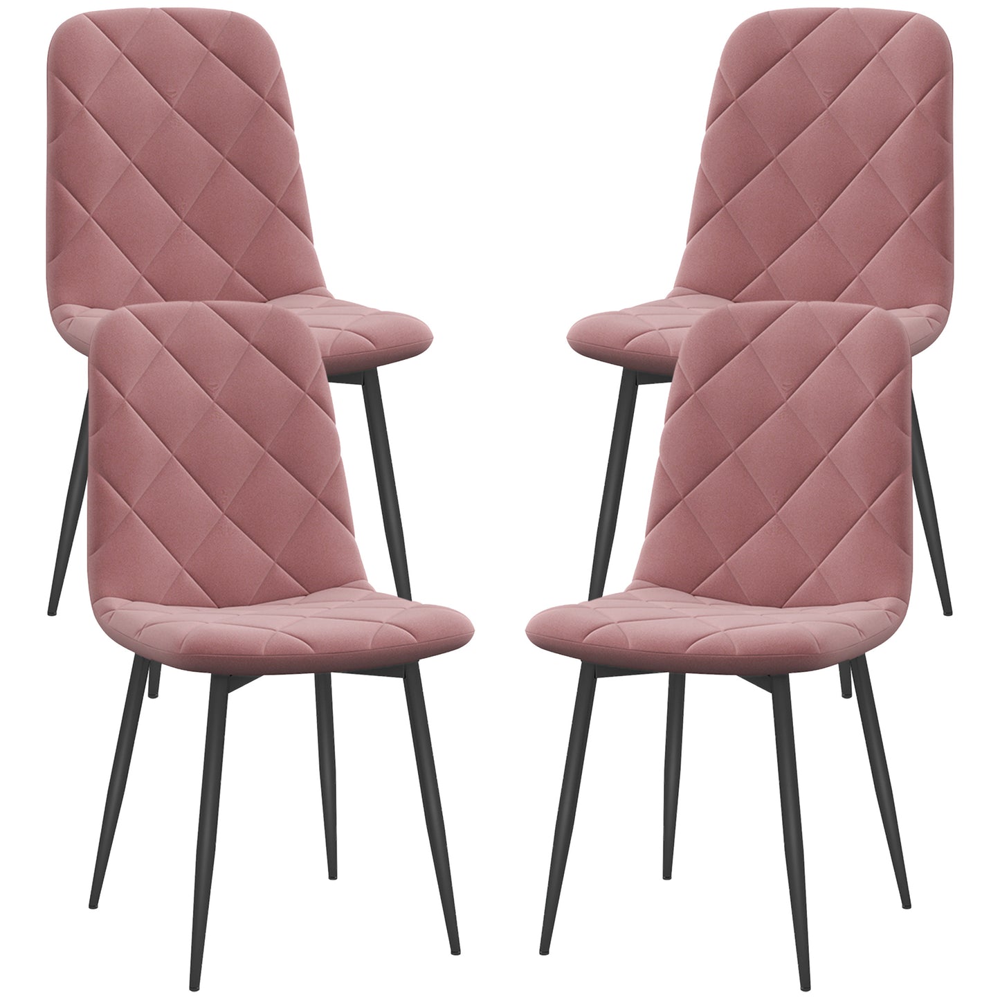 HOMCOM Dining Chairs Set of 4, Upholstered Dining Room Chairs with Steel Legs, Modern Kitchen Chair for Dining Room, Pink | Dipra Home