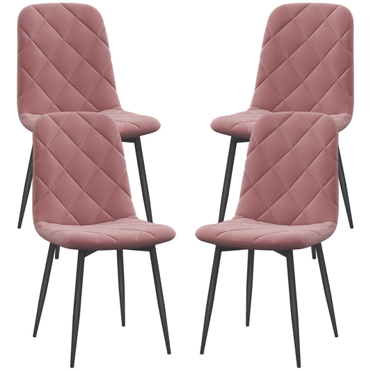 HOMCOM Dining Chairs Set of 4, Upholstered Dining Room Chairs with Steel Legs, Modern Kitchen Chair for Dining Room, Pink | Dipra Home