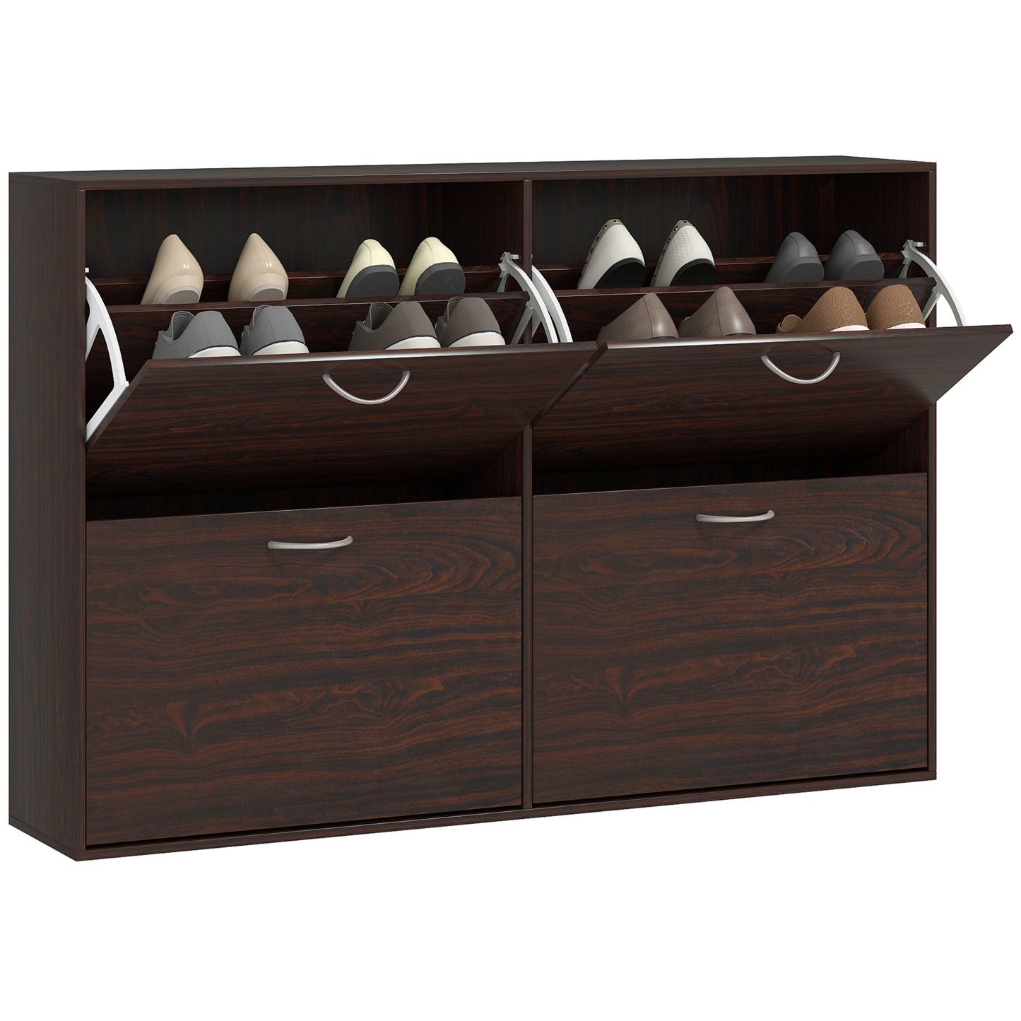 HOMCOM Wooden Shoe Storage Cabinet with 4 Flip Down Drawers, Entryway Shoe Shelf Organizer in Rich Brown | Dipra Home