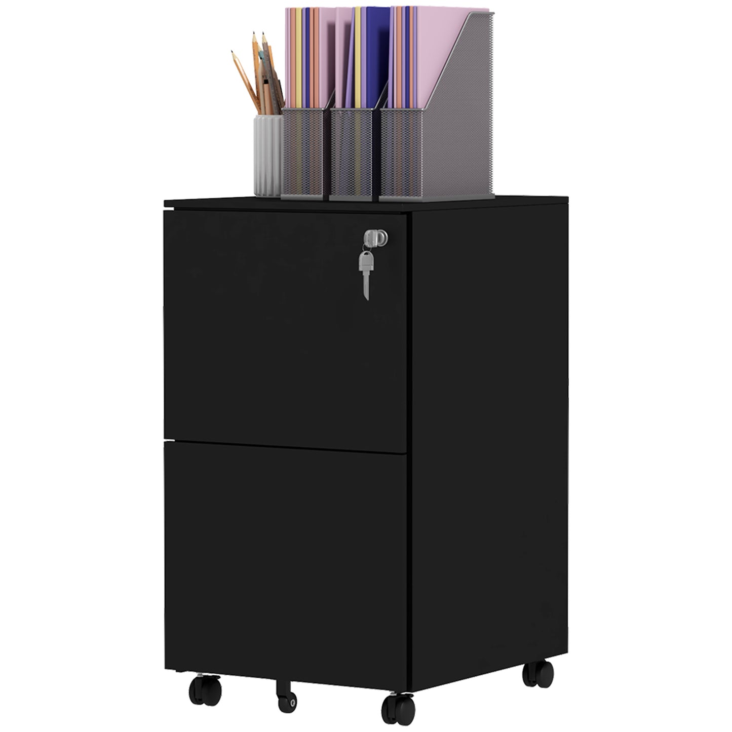 Vinsetto Mobile File Tower: 2-Drawer Steel Cabinet on Wheels with Adjustable Bar for A4 Document Storage Solutions, Black | Dipra Home