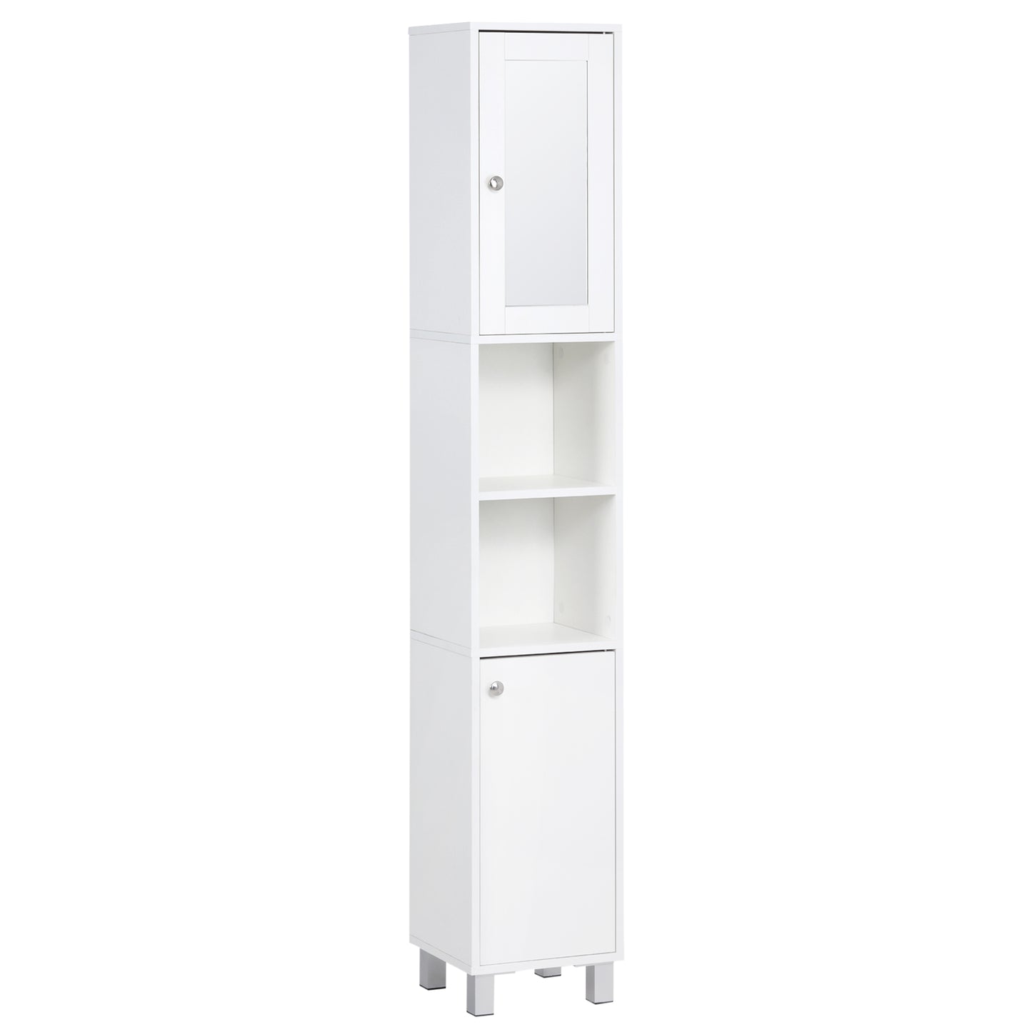 kleankin Tall Narrow Bathroom Cabinet: Freestanding Tower with Mirror, Adjustable Shelves & Space-Saving Design, White Elegant Unit | Dipra Home