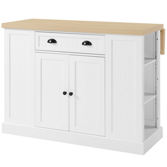 HOMCOM 36" Fluted-Style Wooden Kitchen Island with Storage Cabinet and Drawer, Butcher Block Island for Dining Room, White | Dipra Home