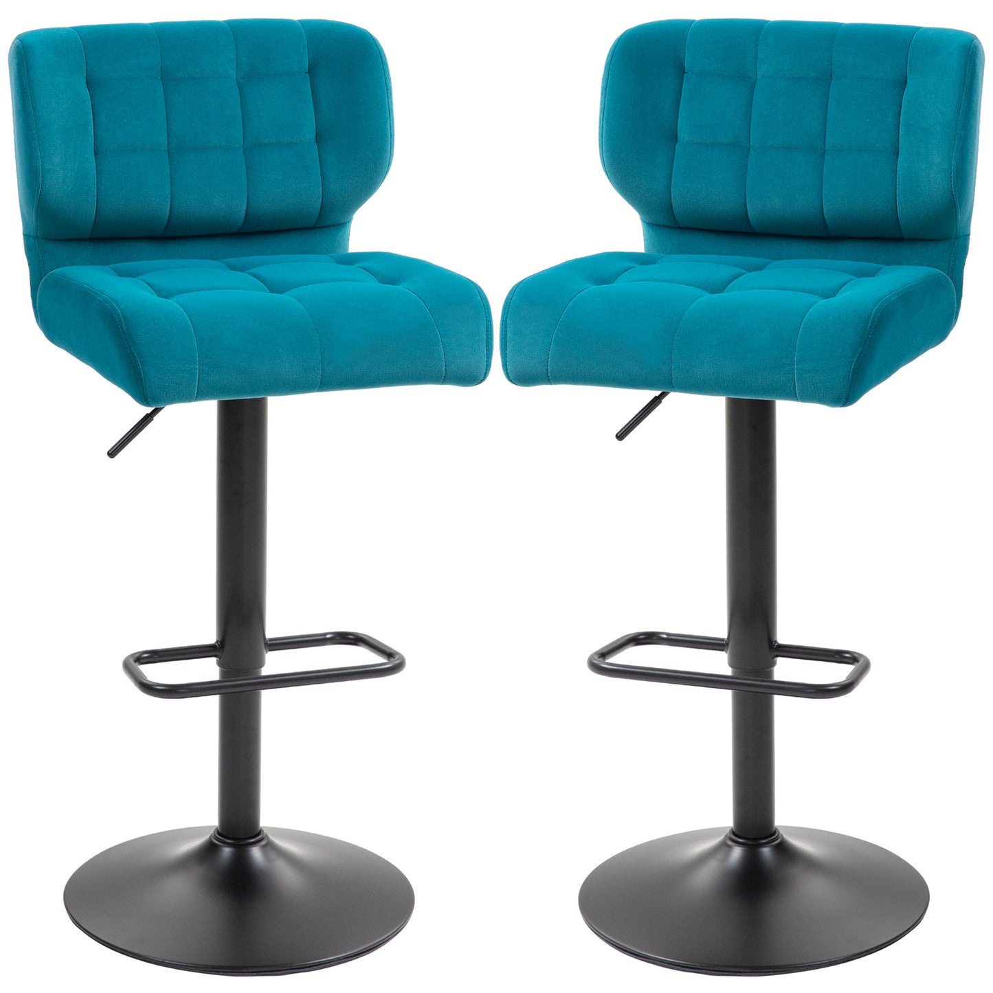 HOMCOM Swivel Tufted Velvet-feel Fabric Barstools Set of 2 Adjustable Bar Stools with Footrest for Counter Dining Room Blue | Dipra Home