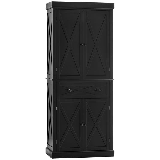 HOMCOM Black Farmhouse Pantry Cabinet: Freestanding 4-Door Kitchen Storage Cabinet Organizer with 6-Tiers, Drawer and 4 Shelves | Dipra Home