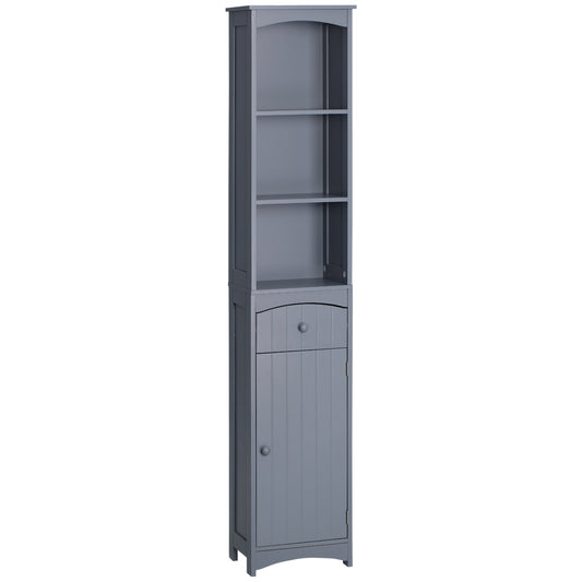 HOMCOM Tall Bathroom Storage Tower with Shelves & Drawer: 3-Tier Shelves, Drawer & Linen Cabinet in Grey Modern Style | Dipra Home