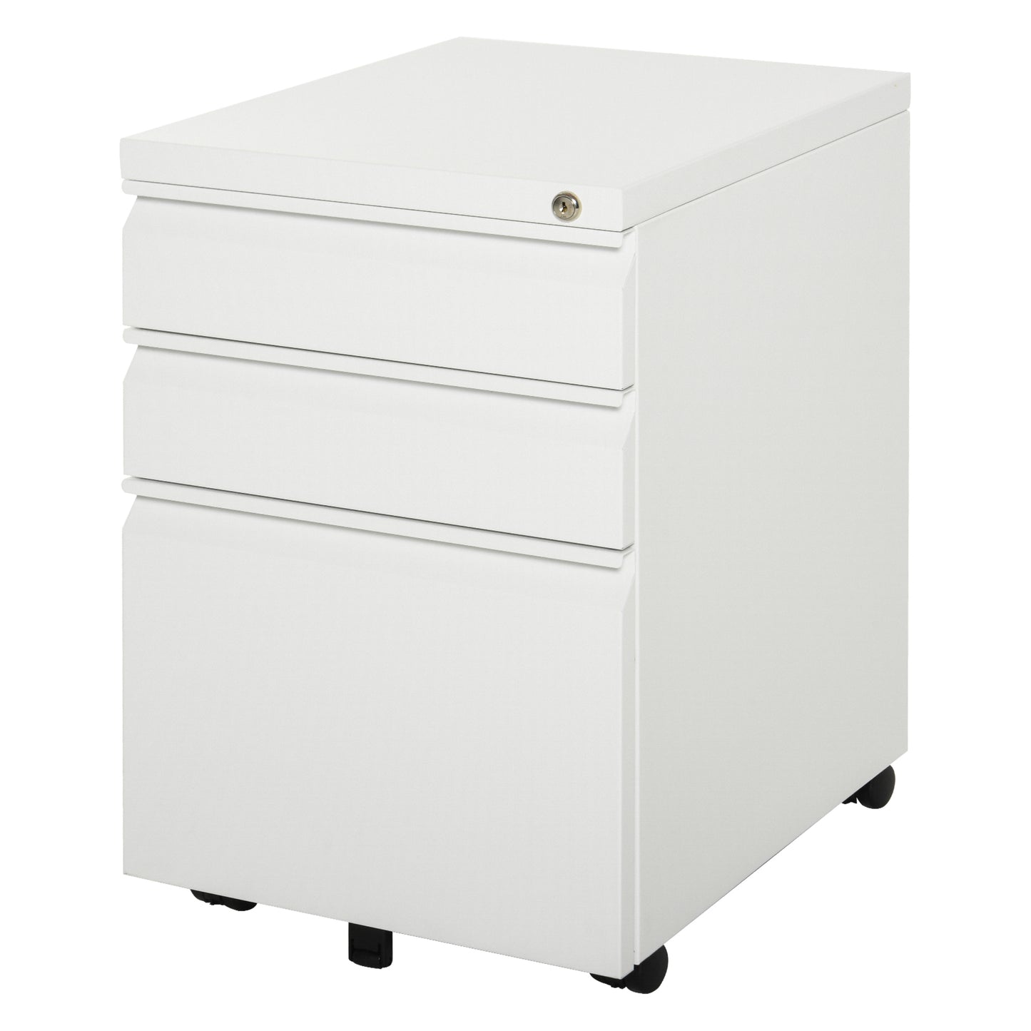 Vinsetto Secure File Tower: 3 Locking Drawers on Wheels for Legal/Letter Documents & Effortless Mobility, White | Dipra Home