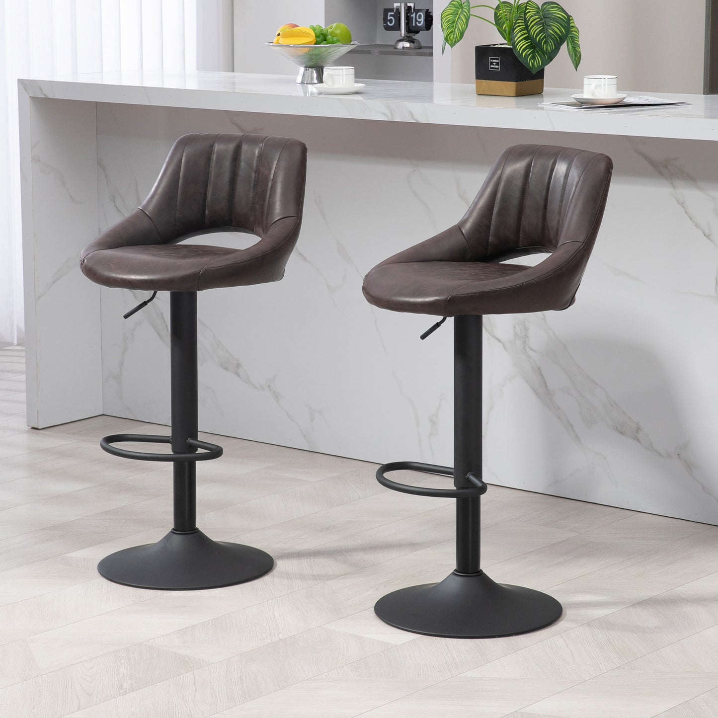 HOMCOM 2-Pack Swivel Counter Bar Stools, Faux Leather, Modern Round Base, Kitchen Seating | Dipra Home