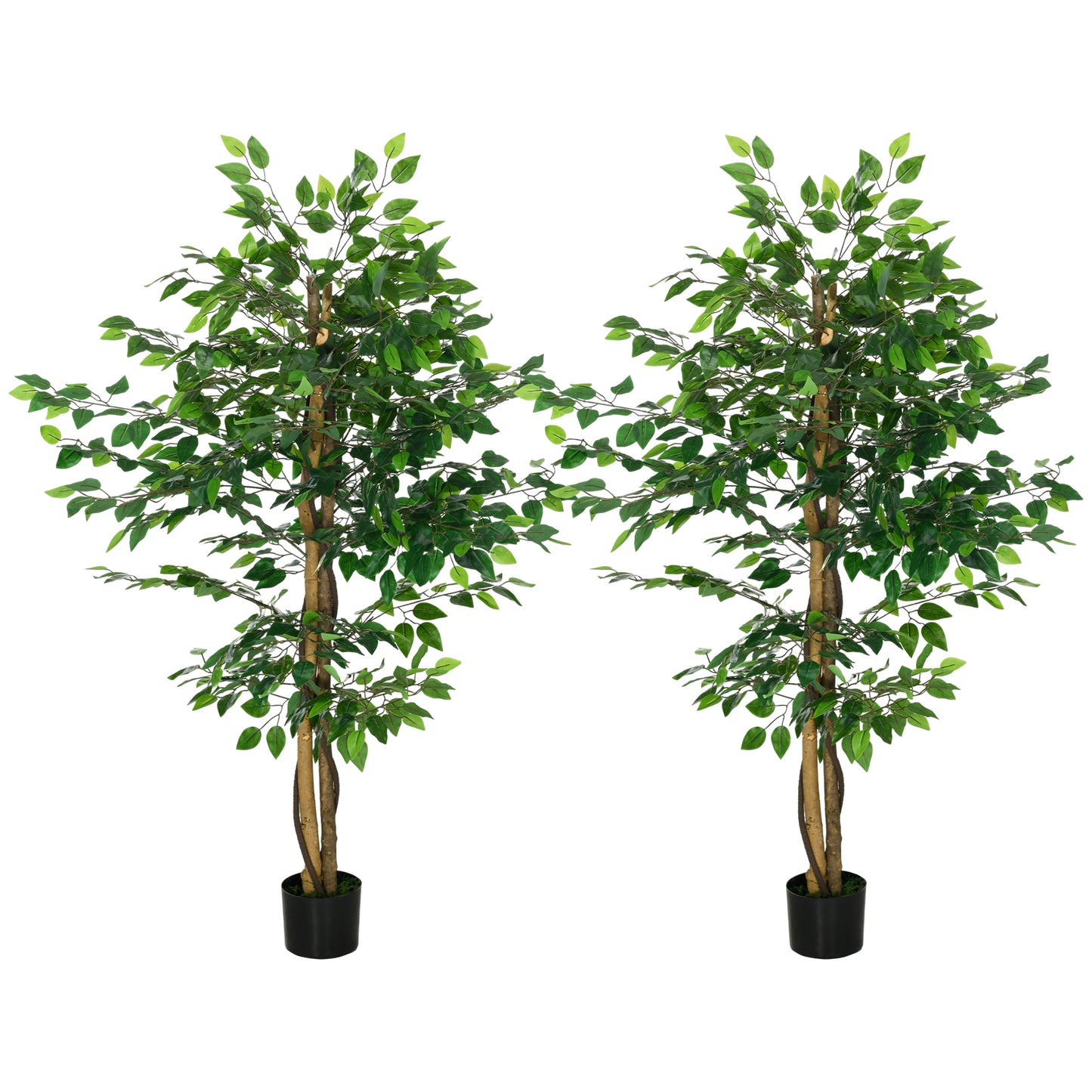 HOMCOM Lifelike Ficus Tree Set: Pair of 5ft Artificial Plants in Pots for Realistic Home Decor | Dipra Home