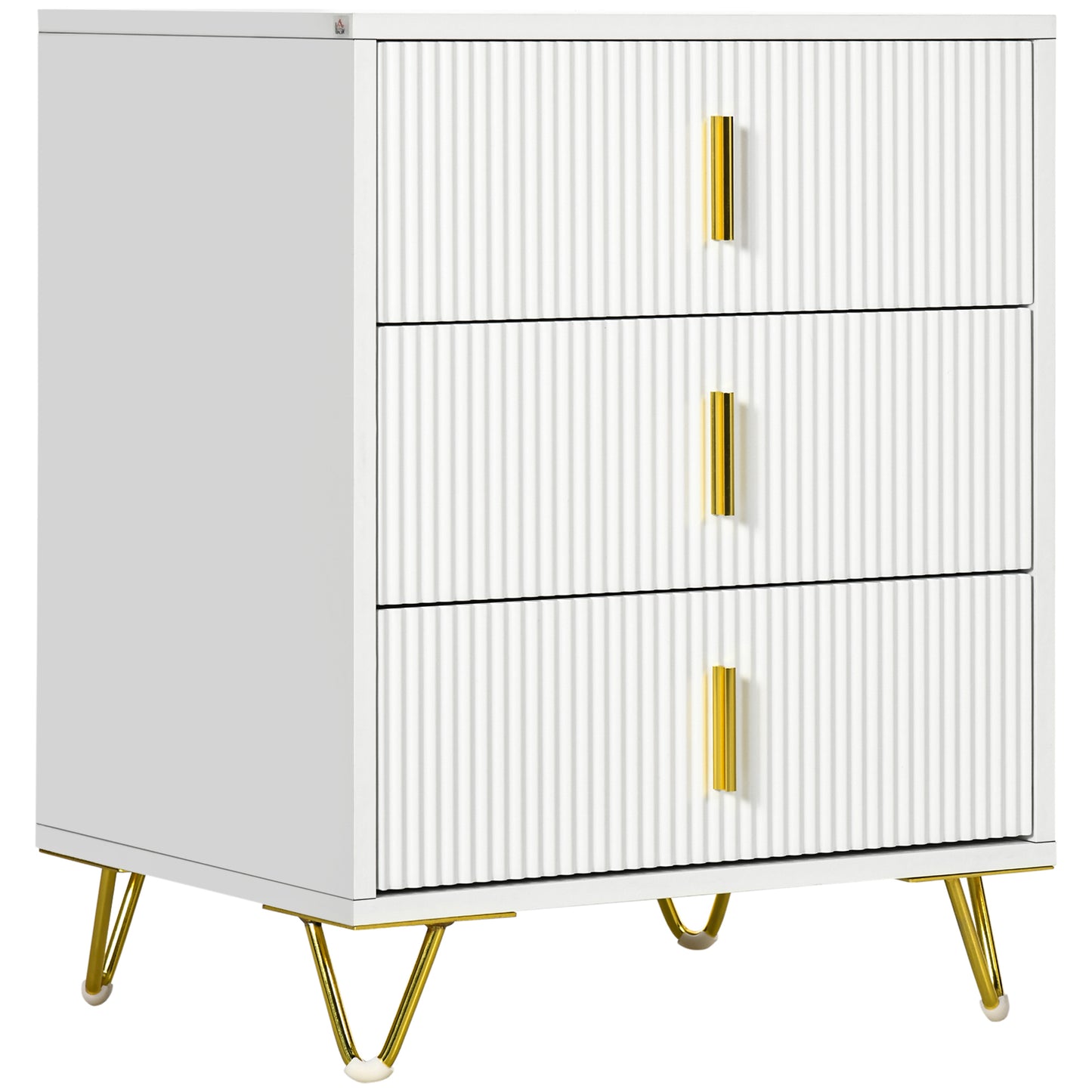 HOMCOM Organized Living: 3-Drawer Chest Storage Cabinet with Metal Legs, White Finish | Dipra Home