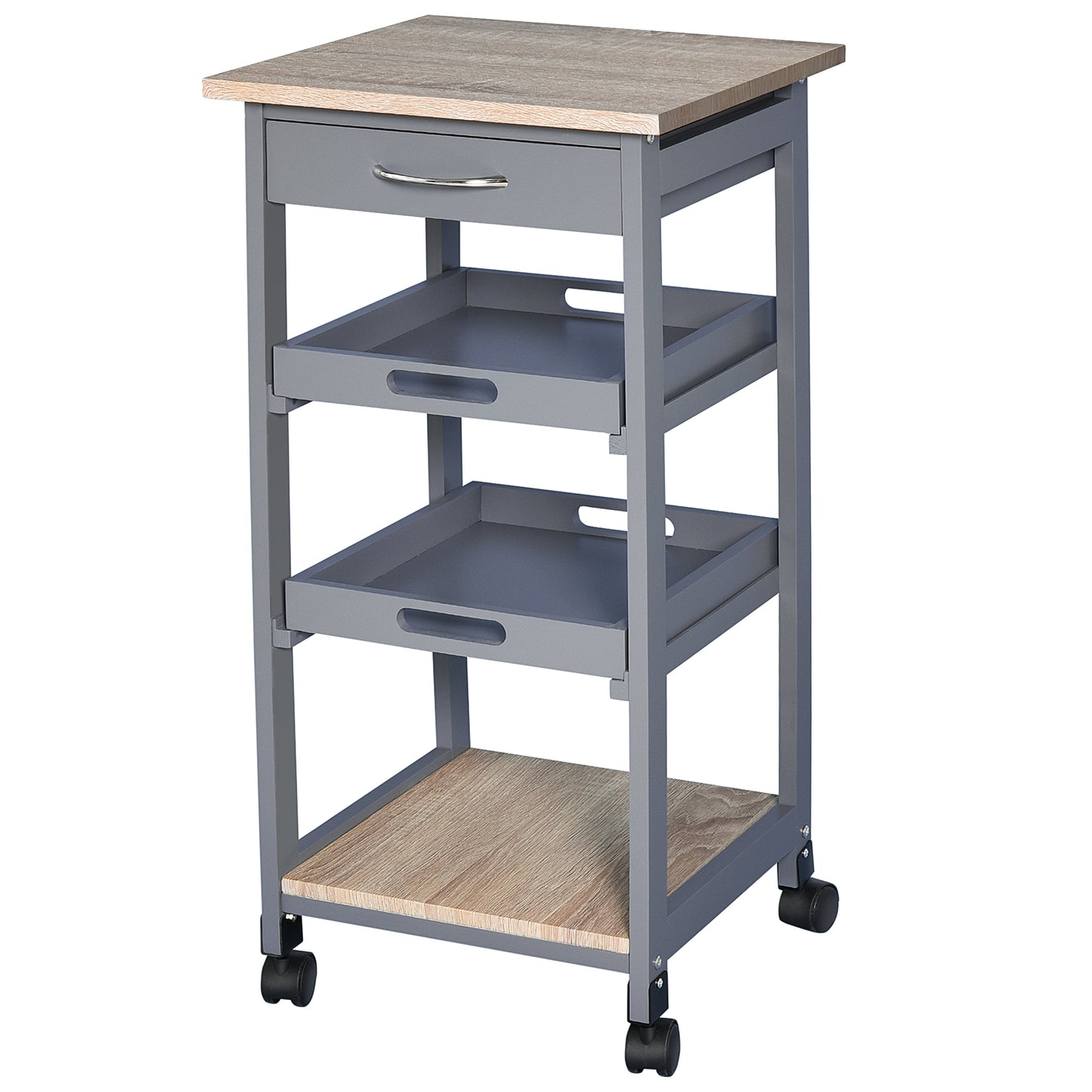 HOMCOM Movable Multitasker: Kitchen Island Rolling Trolley with Utility Serving Cart, Drawer, Wheels for Living Dining Room, Grey Tone | Dipra Home