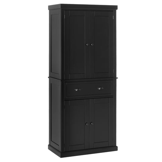 HOMCOM Black 72.5" Traditional Pantry Cabinet: Freestanding Kitchen Storage Closet with Drawer and Cupboard | Dipra Home