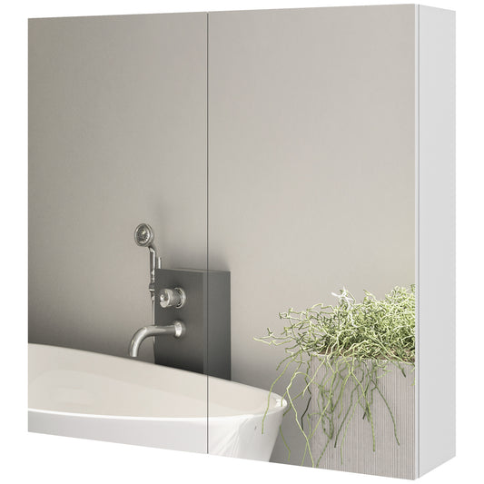 Kleankin Mirrored Bathroom Elegance: Wall-Mounted Medicine Cabinet with Mirror Doors, Adjustable Shelf, Soft Close Feature, White | Dipra Home