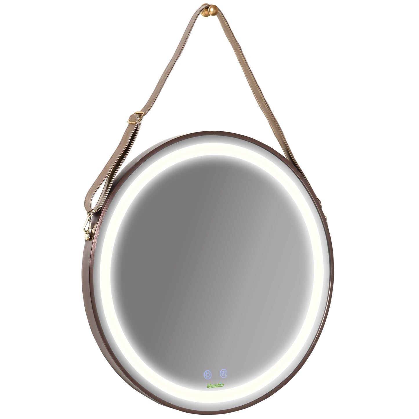 kleankin Illuminating Elegance: LED Round Bathroom Mirror, Anti-fog Wall Mounted Vanity with Dimmable Rose Gold Finish | Dipra Home