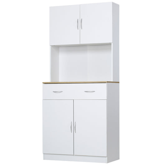 HOMCOM 71" Freestanding Kitchen Pantry Cabinet Adjustable Shelves Countertop Drawers White Wood | Dipra Home