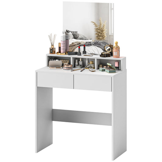 HOMCOM Makeup Vanity Desk with Mirror, for Bedroom, Modern Dressing Table with Drawers, Compartments, White | Dipra Home