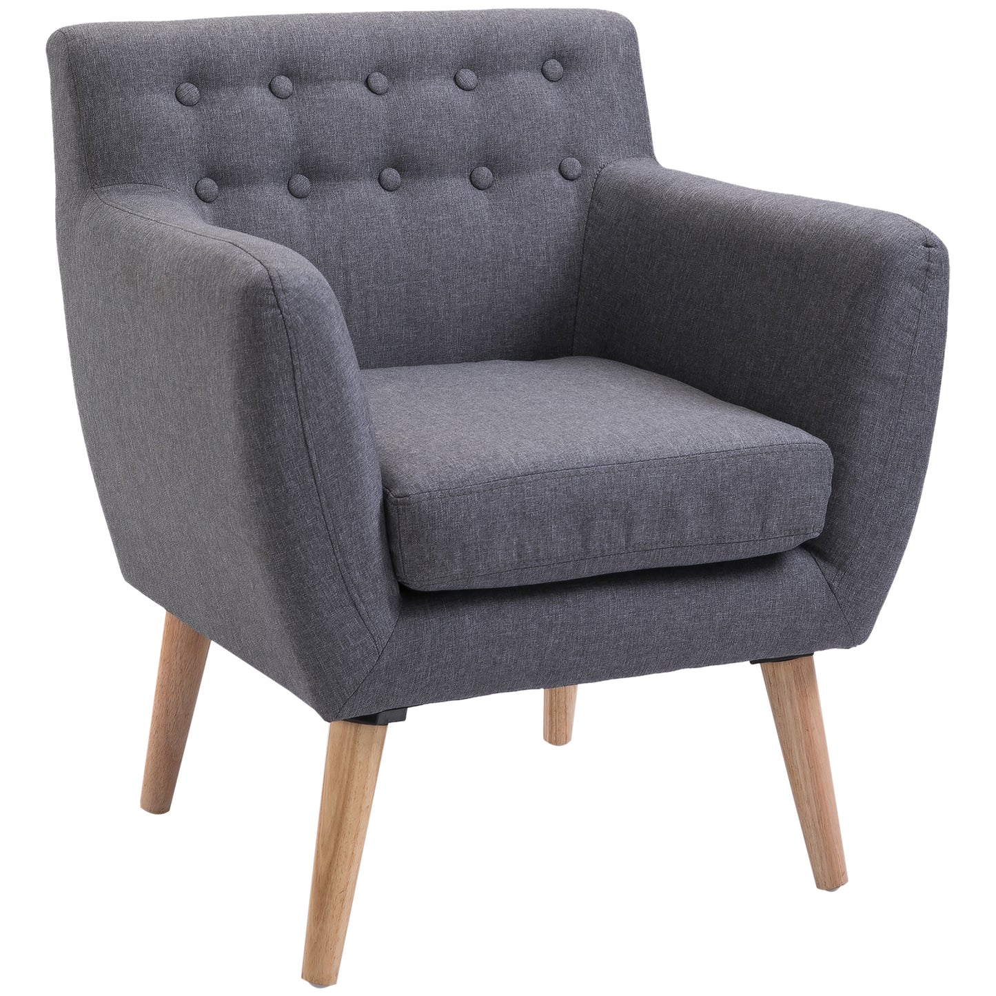 HOMCOM Mid-Century Accent Chair: Linen Upholstery, Tufted, Wood Frame, Thick Padding, Light Grey | Dipra Home