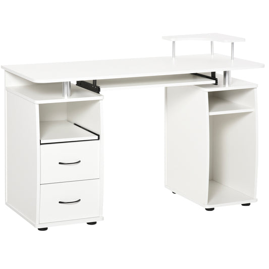 HOMCOM Computer Desk with Keyboard Tray CPU Stand Writing Workstation Home Office White | Dipra Home