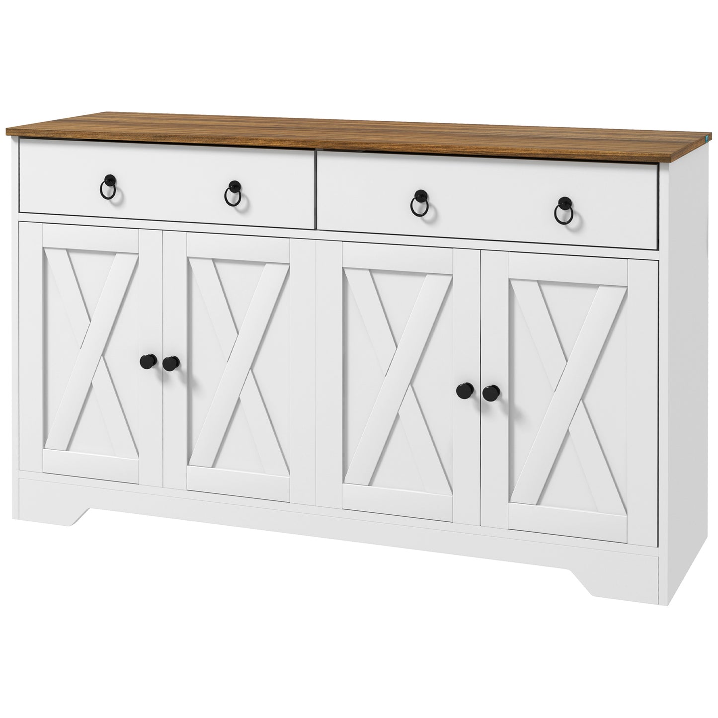 HOMCOM Kitchen Sideboard with 2 Drawers 4 Barn Doors 2 Adjustable Shelves Buffet Table White for Living Room | Dipra Home