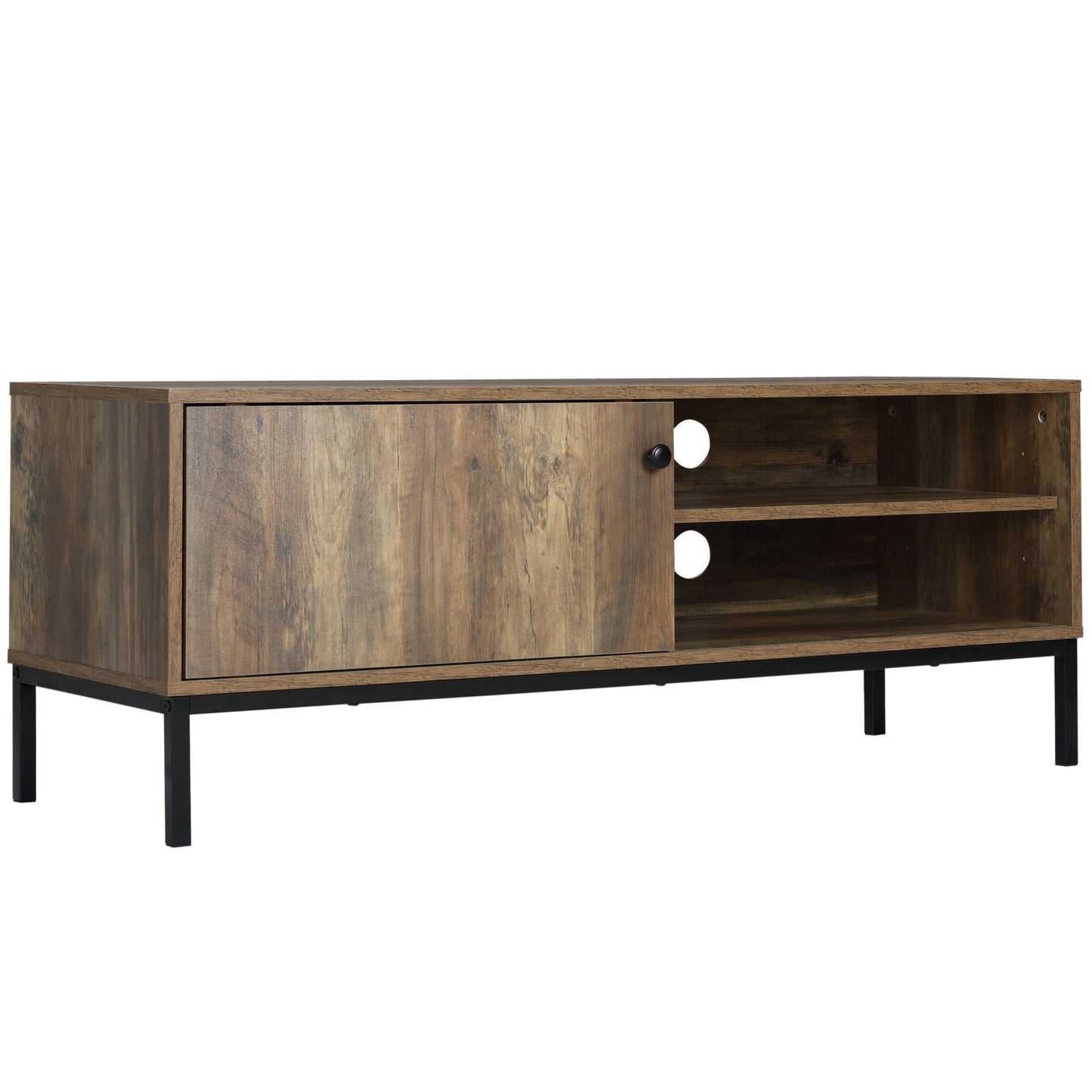 HOMCOM Vintage Flair: Retro TV Cabinet with 3 Compartments, Sliding Door Media Console for Living Room, Coffee Finish | Dipra Home