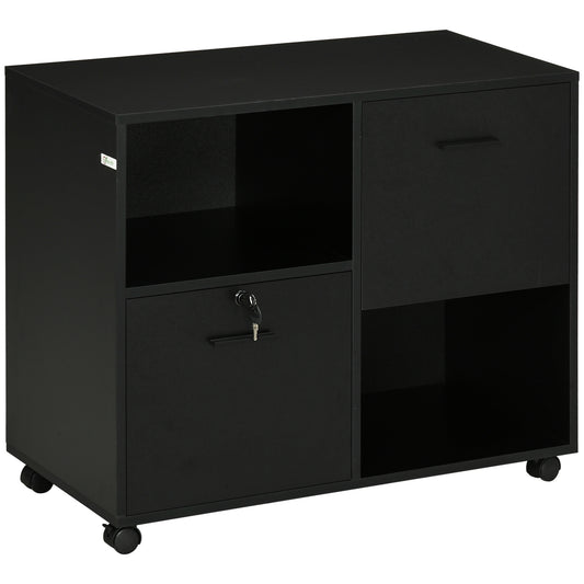 Vinsetto Mobile Printer Stand: Lateral File Cabinet, Lock, Hanging Bars, Letter/A4 Size, Black | Dipra Home