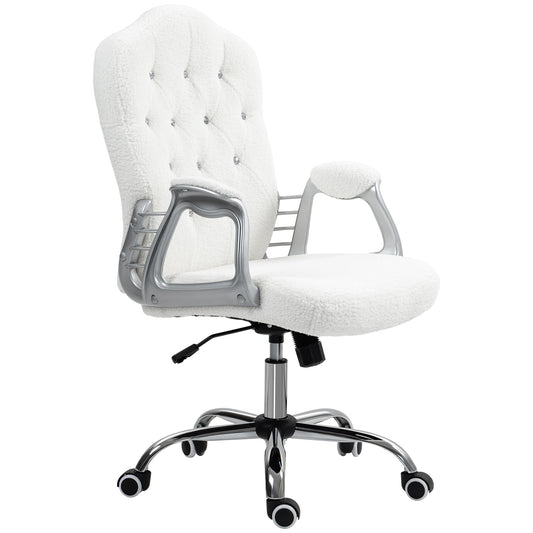 Vinsetto Velvet Computer Chair, Button Tufted Desk Chair with Swivel Wheels, Adjustable Height White | Dipra Home