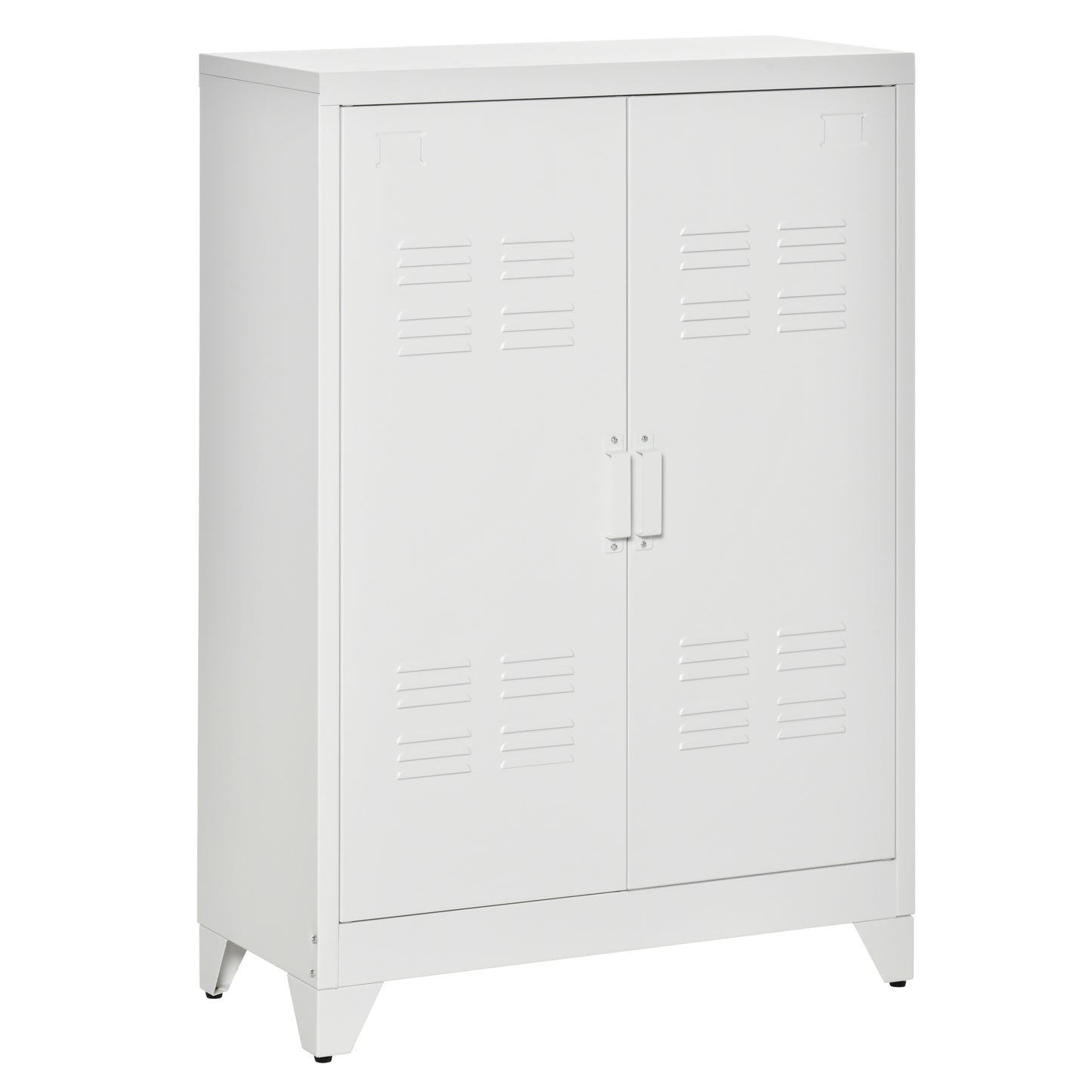 HOMCOM Industrial Elegance: Metal Storage Cabinet White Sideboard with Louvered Doors, Adjustable Shelves for Living Room | Dipra Home