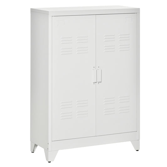 HOMCOM Industrial Elegance: Metal Storage Cabinet White Sideboard with Louvered Doors, Adjustable Shelves for Living Room | Dipra Home