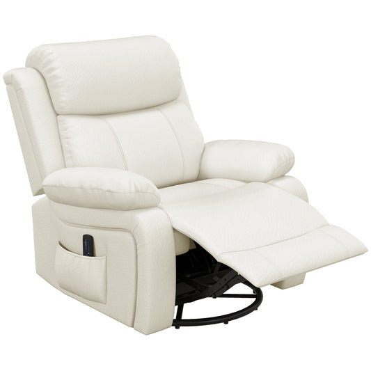 HOMCOM Reclining Chair PU Leather Vibration Massage Recliner Swivel Rocking Remote Control Cream White | Dipra Home