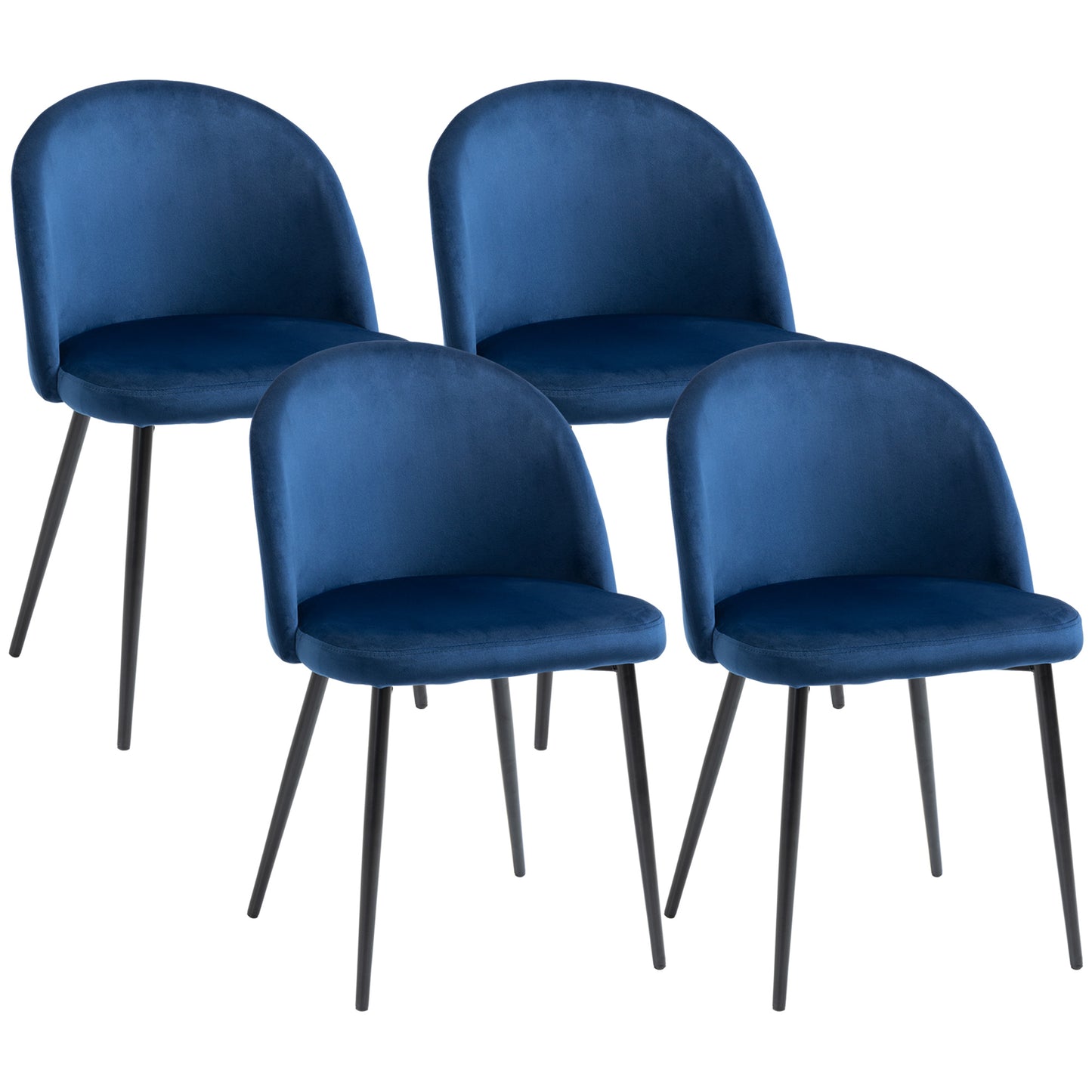 HOMCOM Modern Dining Chairs, Mid-Back Velvet-touch Upholstery Side Chair, Table Chair for Living Room, Dining Room, Dark Blue, Set of 4 | Dipra Home