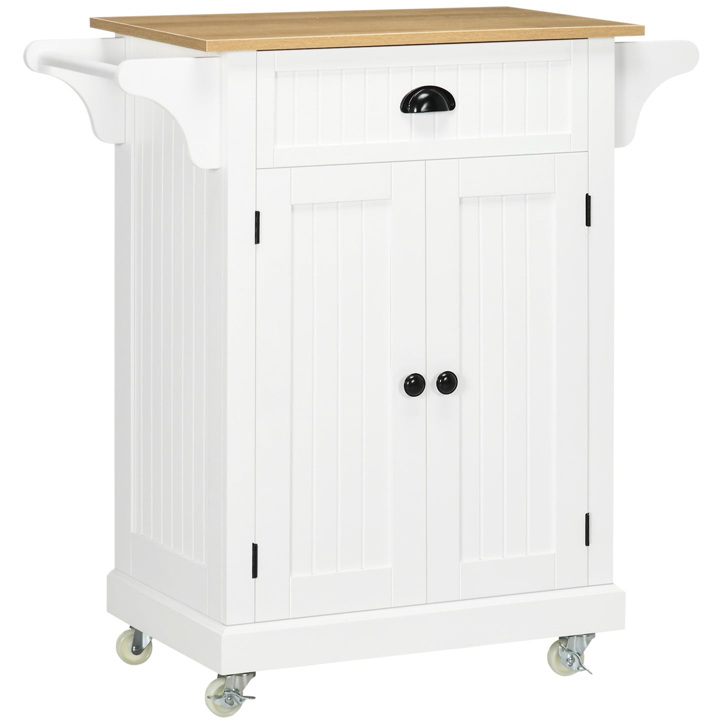 HOMCOM Utility Bar Caddy: Rolling Kitchen Cart with Drawer, 2 Towel Racks, Adjustable Shelf, White Finish on Wheels | Dipra Home