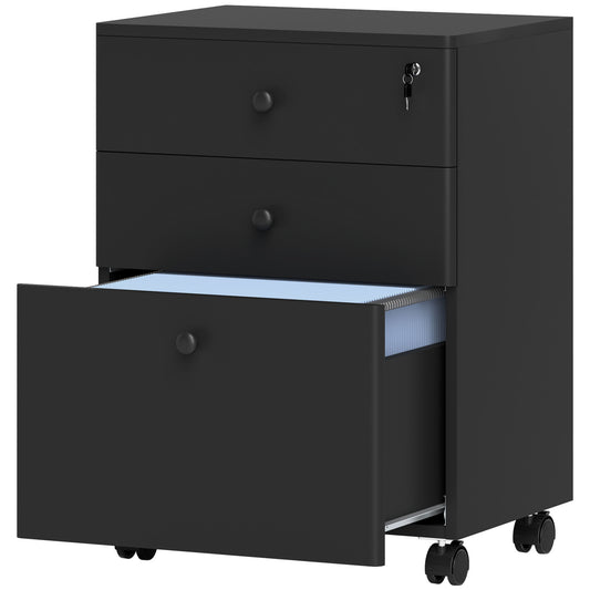 HOMCOM 3-Drawer Small Filing Cabinet with Lock, Vertical Office Storage Cabinet with Wheels for Home Office, Black | Dipra Home