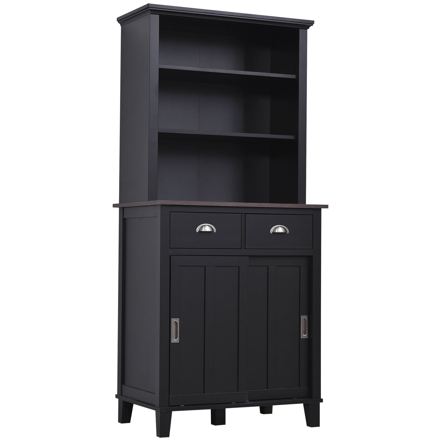 HOMCOM 66.5" Freestanding Kitchen Pantry Cabinet, Buffet with Hutch, Sliding Doors and Adjustable Shelves, Black | Dipra Home