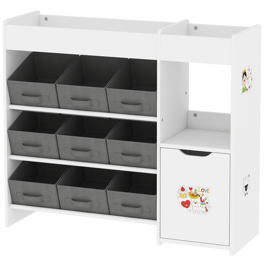 Qaba Toy Storage Organizer with 9 Non-Woven Fabric Boxes, Storage Cabinet & Shelves, for Kids Room, Nursery, Playroom, White | Dipra Home