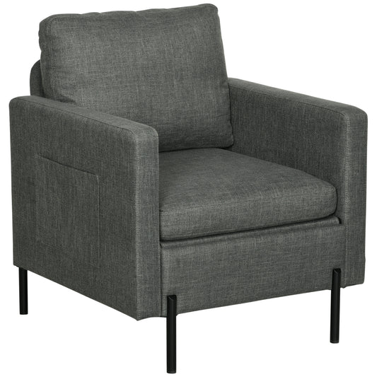 HOMCOM Cozy Armchair with Pockets: Fabric Upholstery on Sleek Metal Frame, Charcoal Grey | Dipra Home