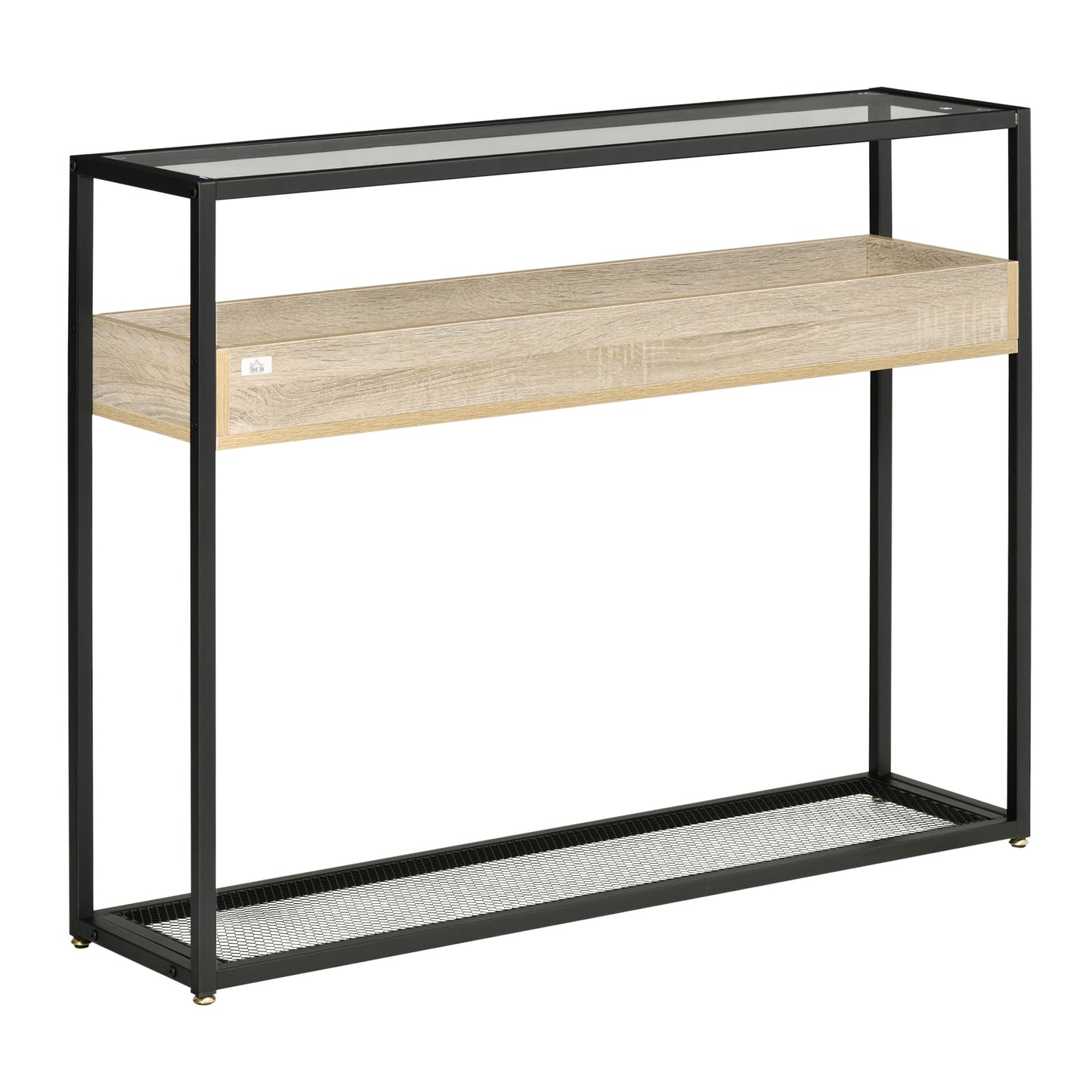 HOMCOM Industrial Console Table: Narrow Sofa/Entryway Table with Storage Shelf & Tempered Glass Top | Dipra Home