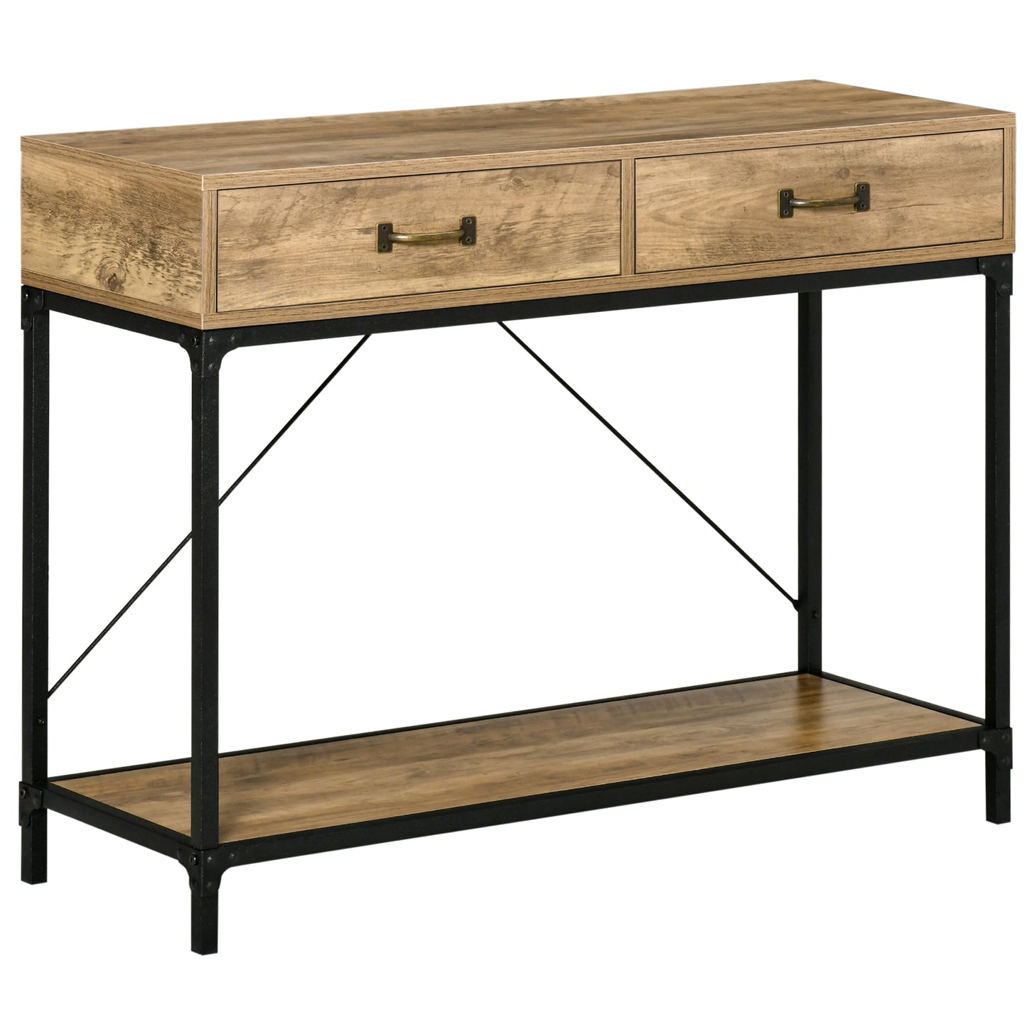 HOMCOM Vintage Console Table: Sofa Table with Storage Drawers & Shelf, Living Room/Entryway/Bedroom, Brown | Dipra Home