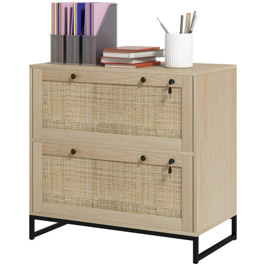 Vinsetto Boho Lockable 2 Drawer File Cabinet Adjustable Bar for Letter A4 Legal Size Natural Office Storage | Dipra Home