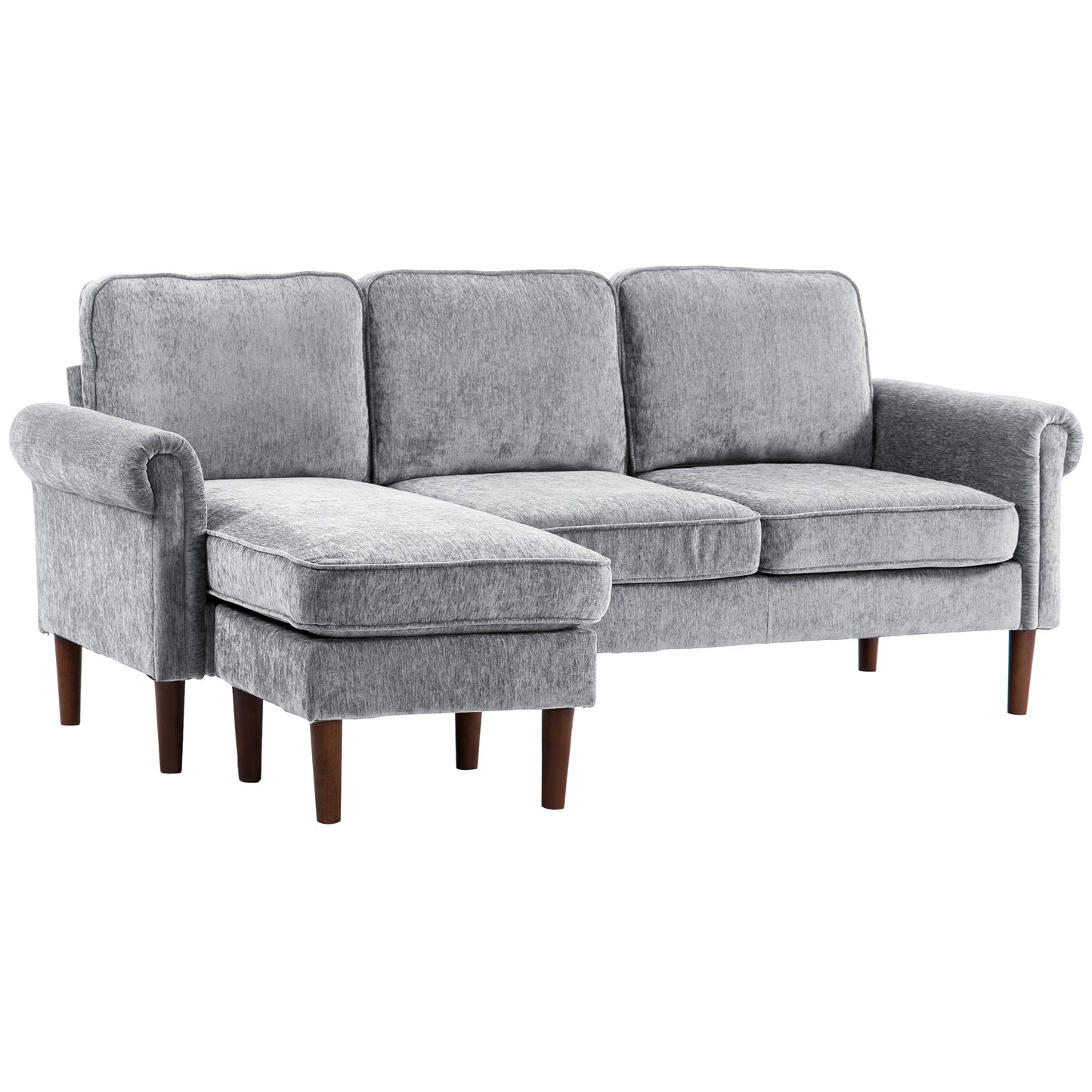 HOMCOM L Shape Sofa, Modern Sectional Couch with Reversible Chaise Lounge, Wooden Legs, Corner Sofa for Living Room, Grey | Dipra Home