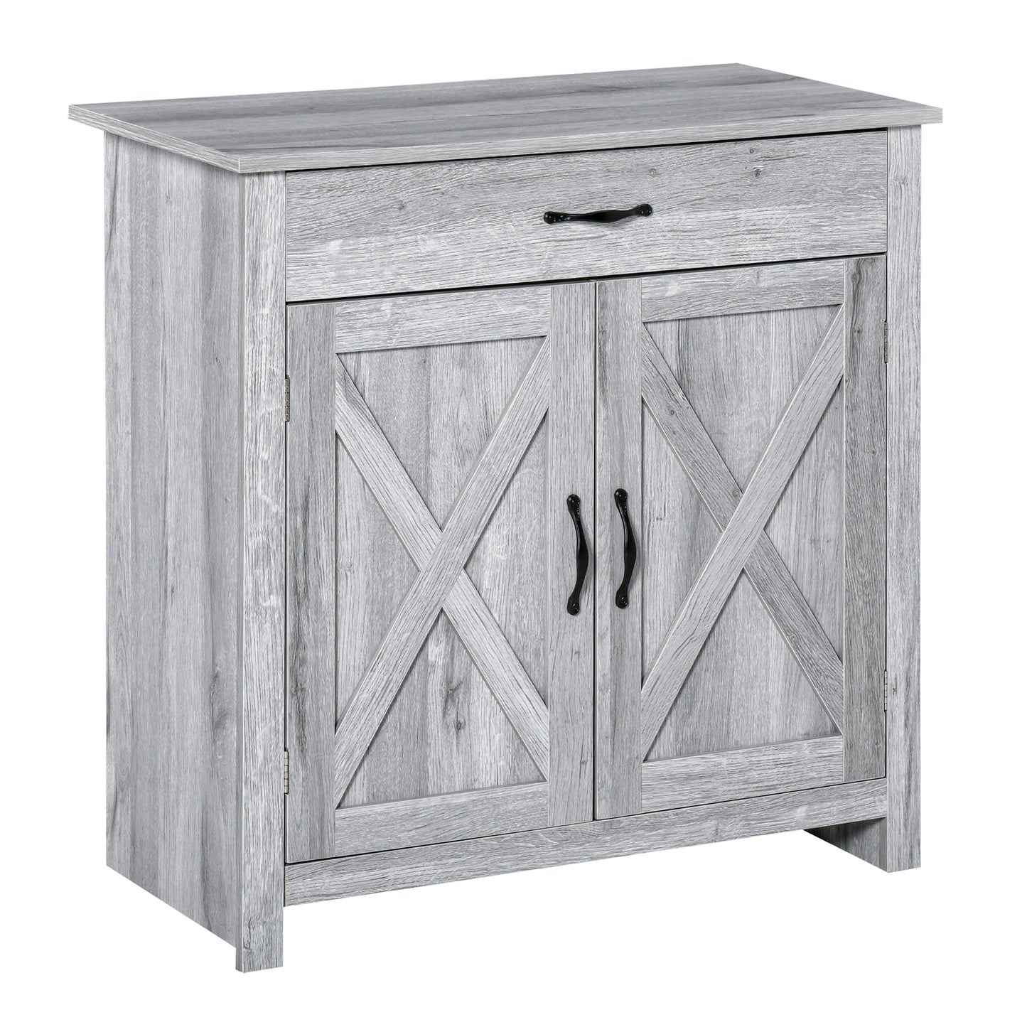 HOMCOM Farmhouse Grey Barn Door Cabinet: Accent Buffet Storage Sideboard Coffee Bar for Living Room, Entryway, Grey Grain Finish | Dipra Home