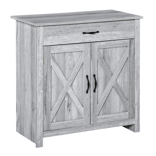 HOMCOM Farmhouse Grey Barn Door Cabinet: Accent Buffet Storage Sideboard Coffee Bar for Living Room, Entryway, Grey Grain Finish | Dipra Home