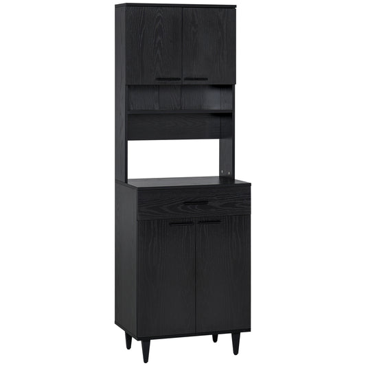 HOMCOM Black 71"H Kitchen Pantry Cabinet: Freestanding Cupboard with Microwave Stand and Storage Cabinet for Dining Room, Living Room | Dipra Home