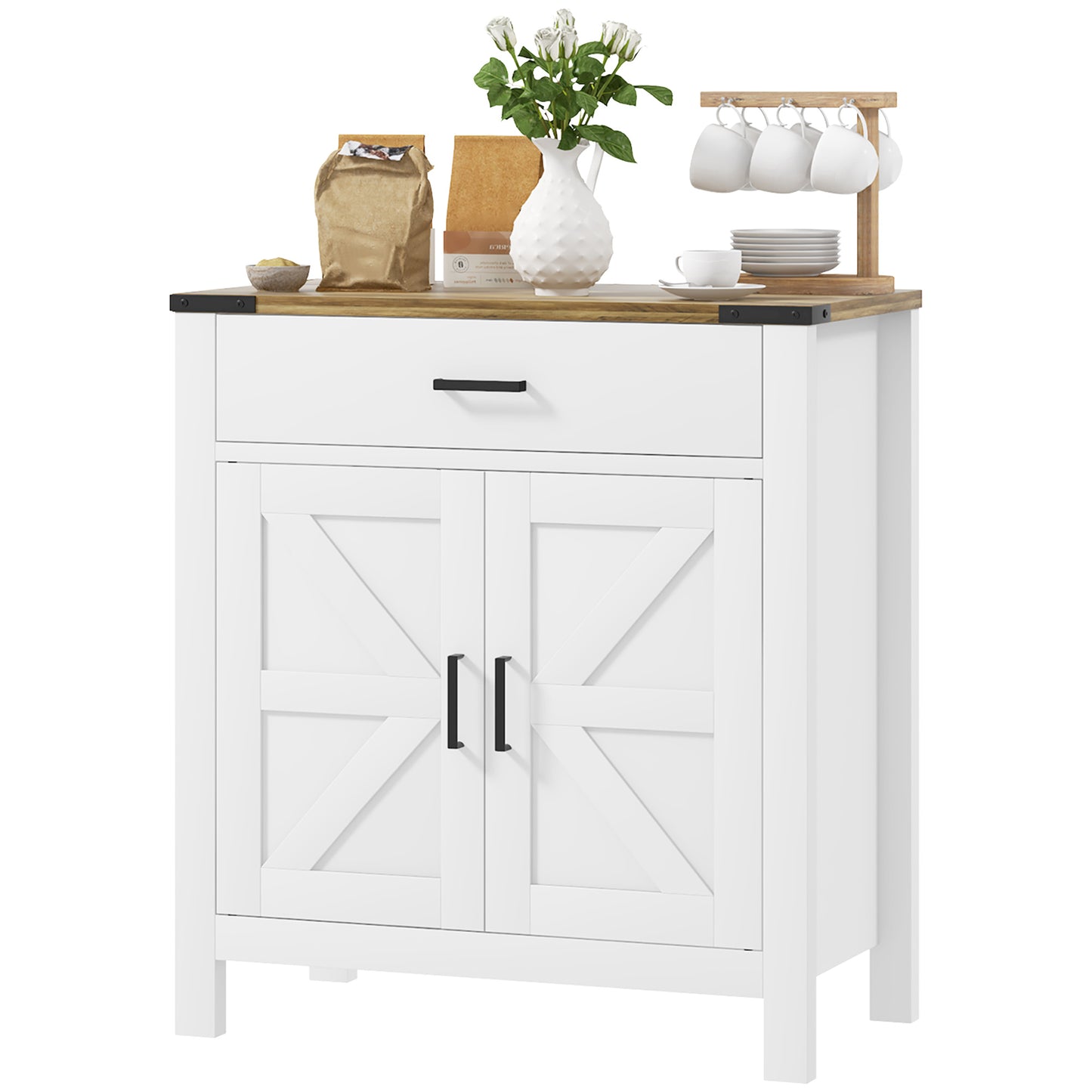 HOMCOM Farmhouse Buffet Cabinet Sideboard with 1 Drawer, 1 Storage Cabinet and Adjustable Shelf, White | Dipra Home